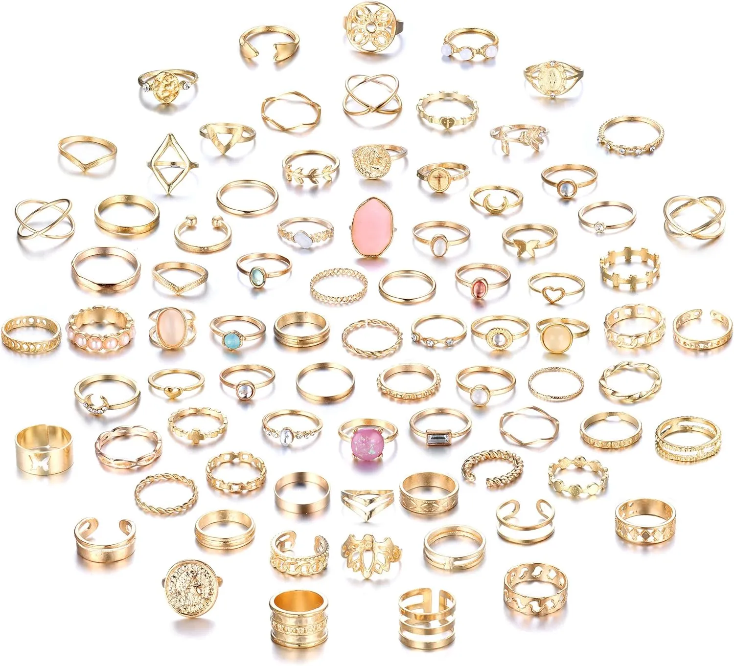 Ubjuliwa 82pcs Gold Silver Knuckle Rings for Women Stackable Mid Finger Joint Ring Set Retro Vintage Boho Rings Aesthetic Stacking Crystal Rings Bulk