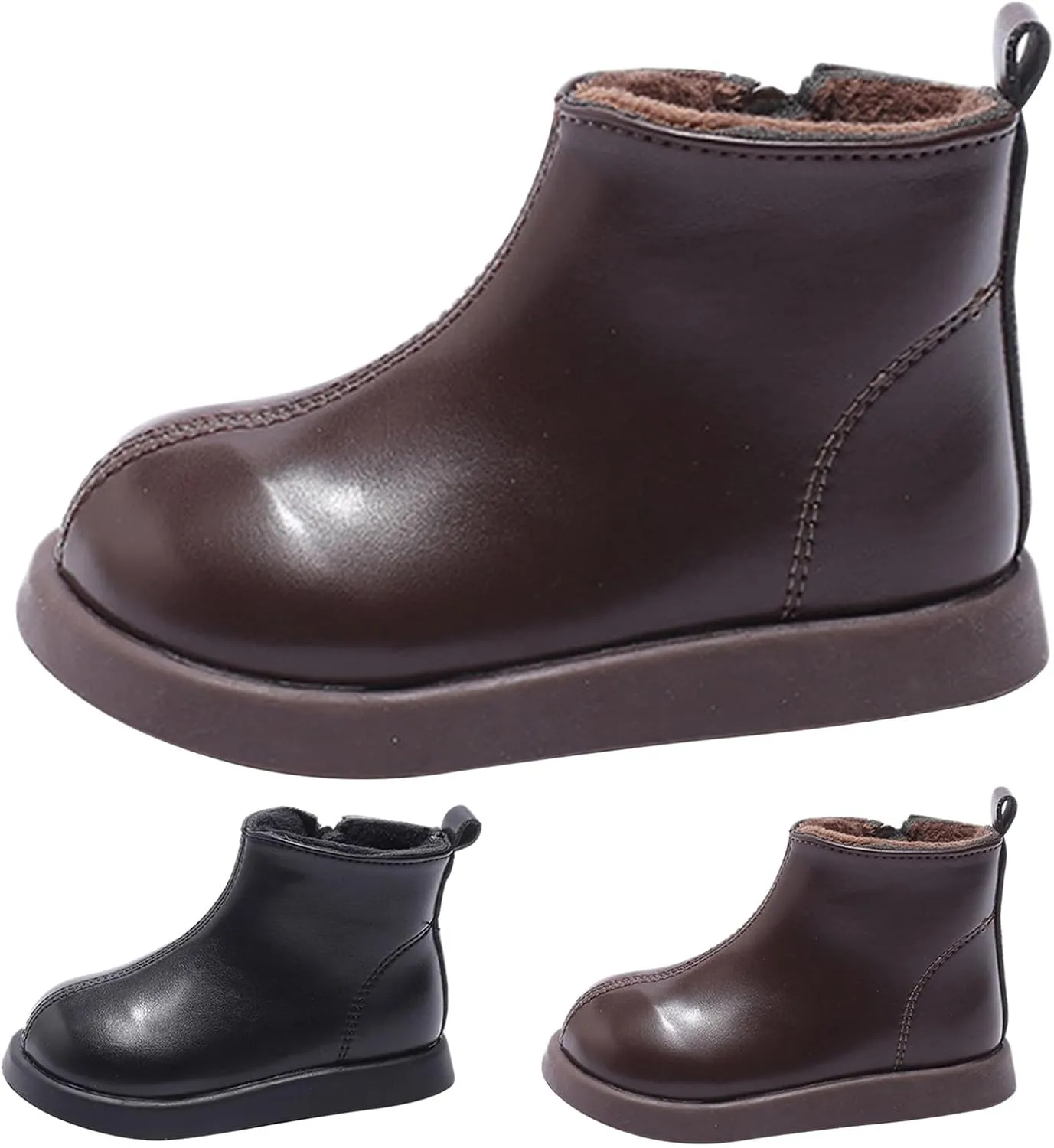 Unisex Kids Plush Ankle Boot Comfy Warm Round Toe Waterroof Solid Classic Working Shoes School Cute Toddler Boots