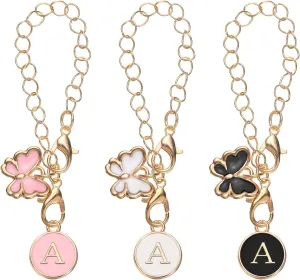 uxcell 3 Pcs a Letter Charm Accessories for Tumblers with Handle, Heart Shape Butterfly Initial Name ID Personalized Handle Letter Charm, Black, White, Pink