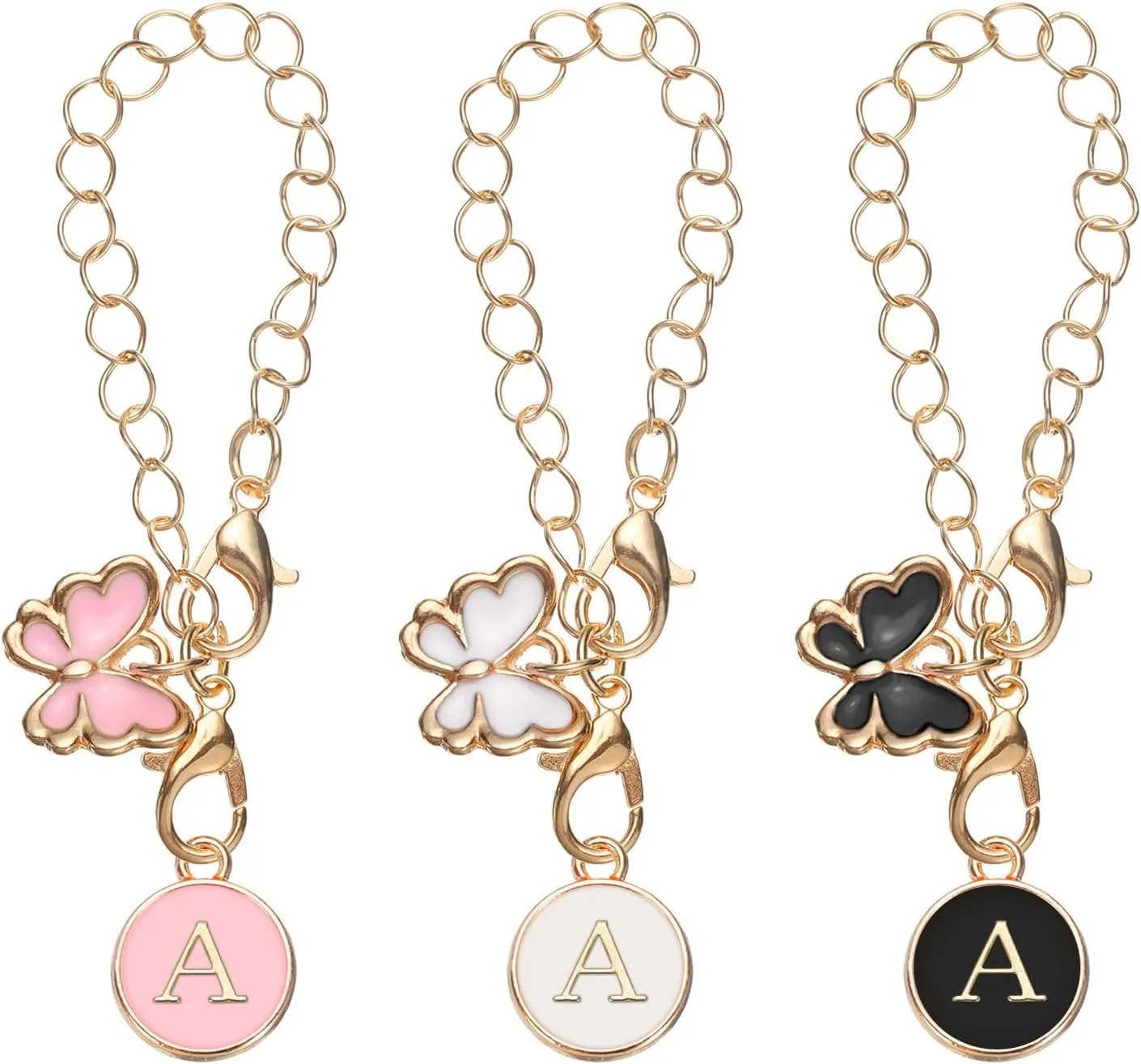 uxcell 3 Pcs a Letter Charm Accessories for Tumblers with Handle, Heart Shape Butterfly Initial Name ID Personalized Handle Letter Charm, Black, White, Pink