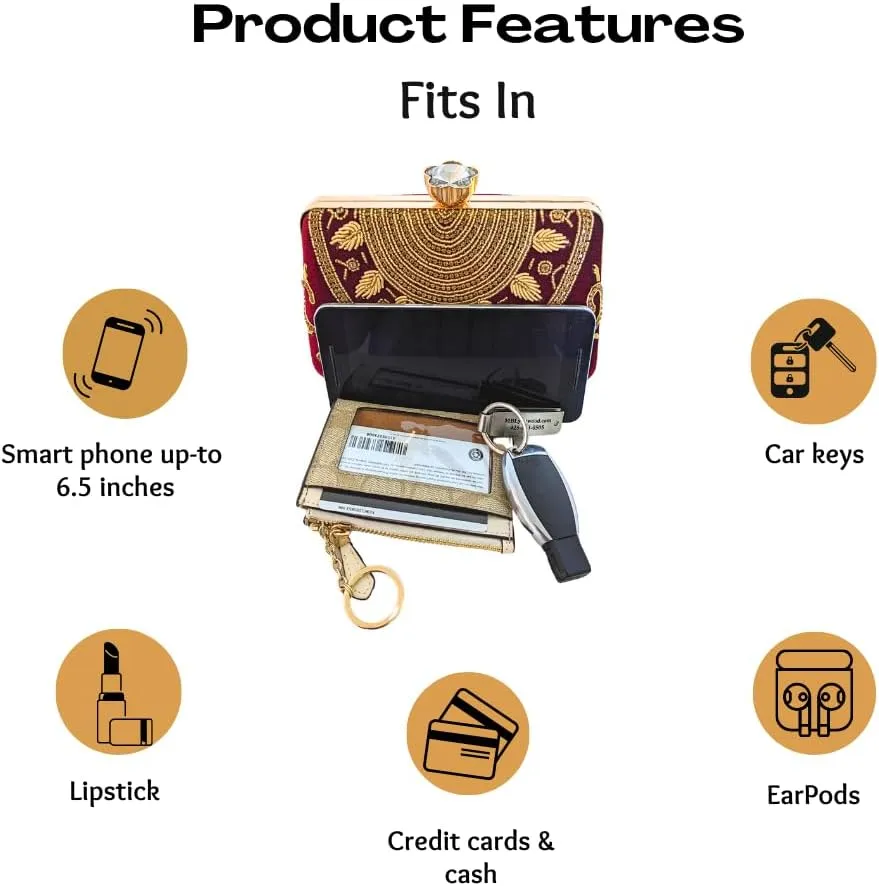 Velvet Luxury Clutch Purse for Women Crossbody Occasion Bag with Detachable Shoulder Chain