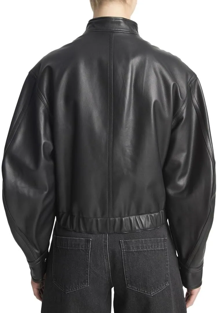 Vince Leather Cropped Bomber Jacket