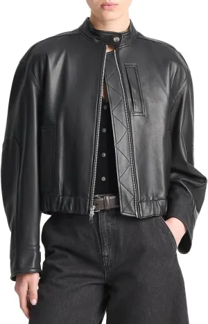 Vince Leather Cropped Bomber Jacket