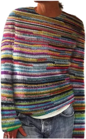 Vintage Fall Winter Fair Isle Sweaters for Women Retro Long Sleeve Print Pullover Argyle Colorful Striped Sweater