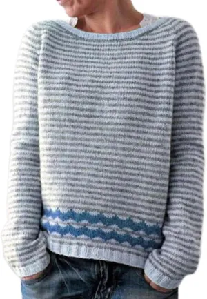 Vintage Fall Winter Fair Isle Sweaters for Women Retro Long Sleeve Print Pullover Argyle Colorful Striped Sweater