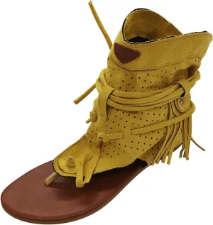 Vintage Flip Flops for Women Bohemian Tassel Clip Toe Straps Lace up Flat Sandals Summer Comfortable Casual Breathable Roman Beach Shoes Boots