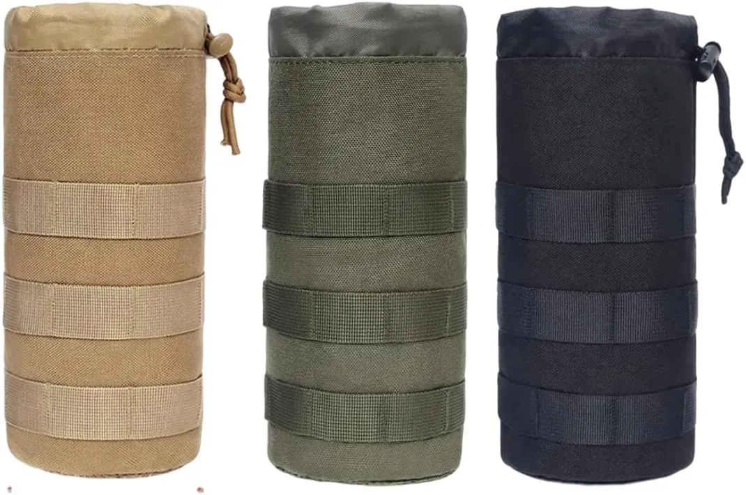 Water Bottle Sleeve Bag Molle Pouch Camping Bottle Carrier Holder for Backpack Hiking Cycling Brown Waist Packs