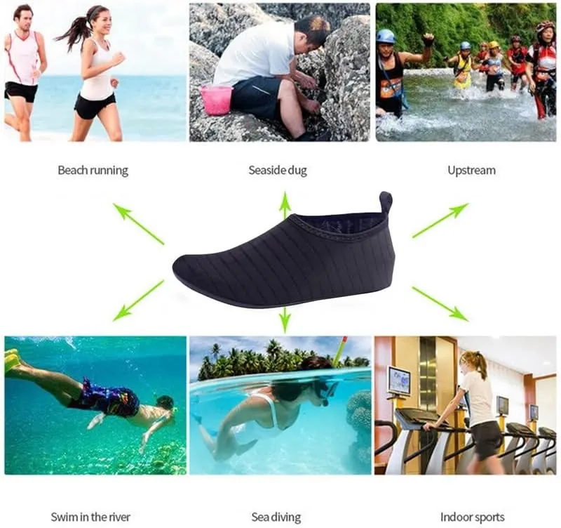 Water Socks - Barefoot Water Shoes with Elastic Collar Design & Non Slip Rubber Sole for Men & Women, Breathable & Foldable Quick Dry Aqua Socks for Beach Swimming & Surfing