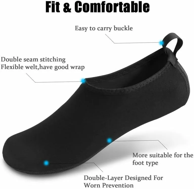 Water Socks - Barefoot Water Shoes with Elastic Collar Design & Non Slip Rubber Sole for Men & Women, Breathable & Foldable Quick Dry Aqua Socks for Beach Swimming & Surfing