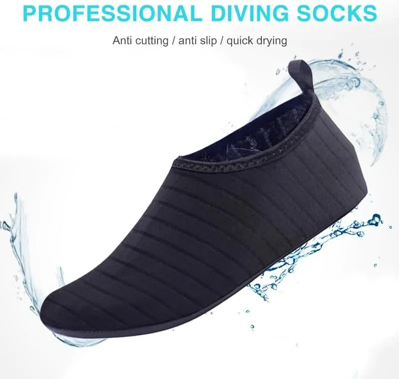 Water Socks - Barefoot Water Shoes with Elastic Collar Design & Non Slip Rubber Sole for Men & Women, Breathable & Foldable Quick Dry Aqua Socks for Beach Swimming & Surfing