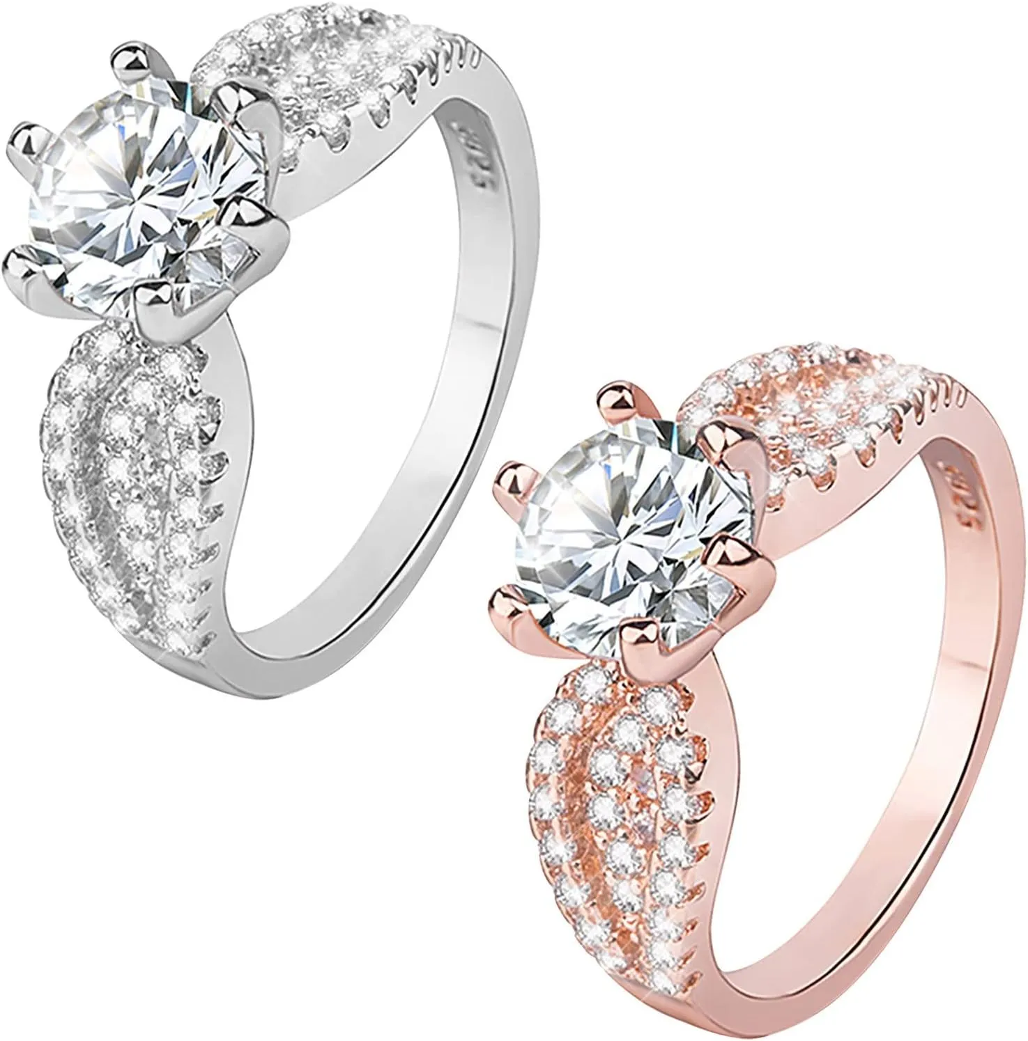 Wedding Bands for Women,Rose Gold Cubic Zirconia Engagement Rings Gemstone Inlaid Vintage Stackable Rings Ideal Gift for Her