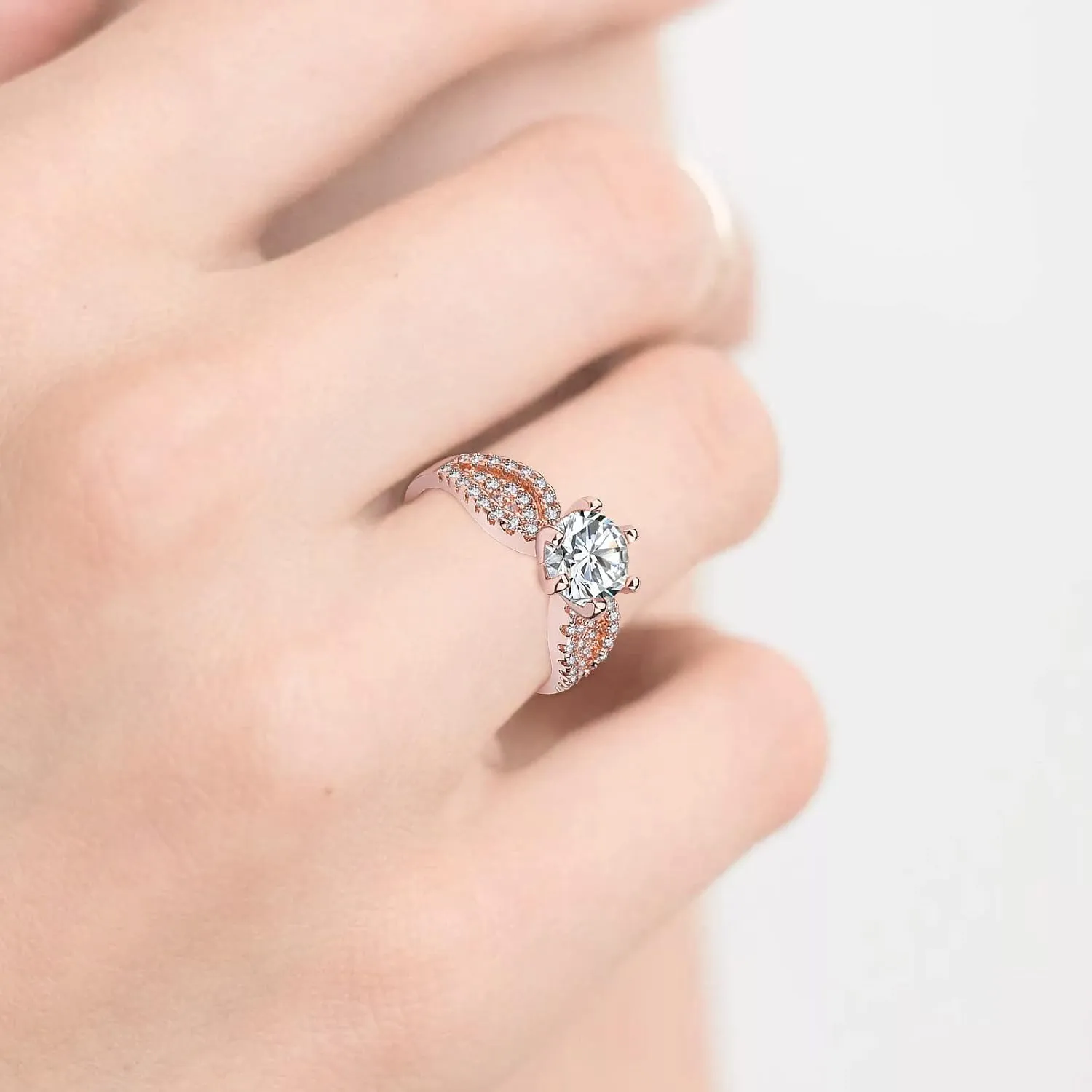 Wedding Bands for Women,Rose Gold Cubic Zirconia Engagement Rings Gemstone Inlaid Vintage Stackable Rings Ideal Gift for Her