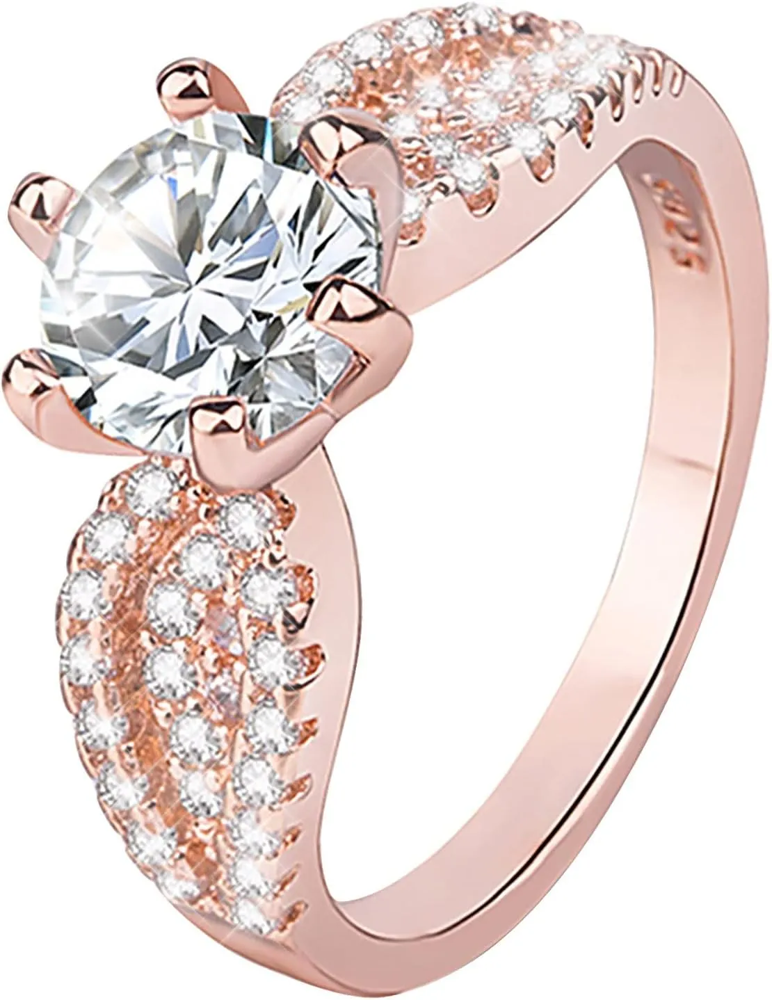 Wedding Bands for Women,Rose Gold Cubic Zirconia Engagement Rings Gemstone Inlaid Vintage Stackable Rings Ideal Gift for Her