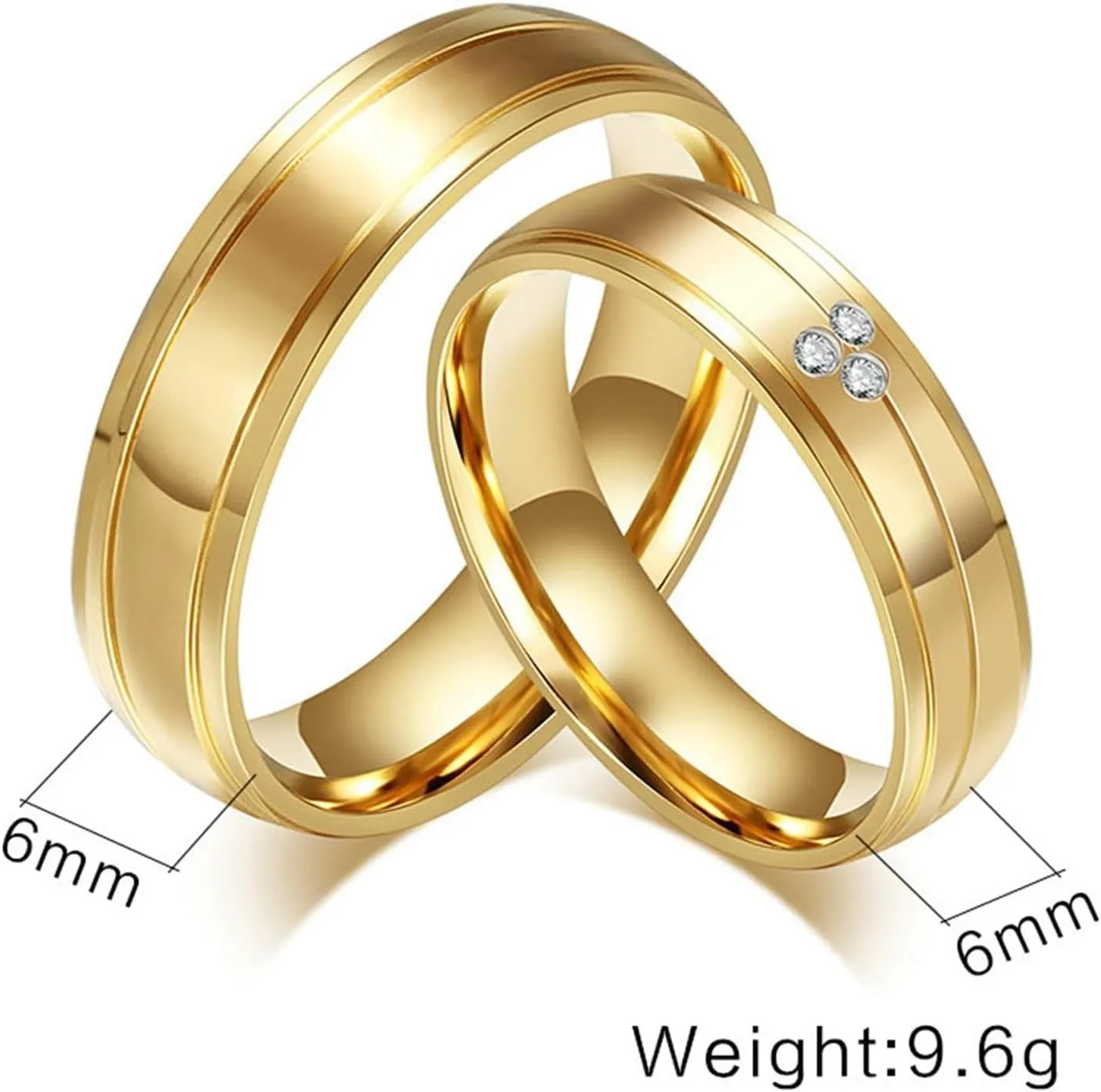 Wedding Rings Sets His and Hers, Stainless Steel Engagement Rings for Couples Set Comfort Fit 6mm Gold Ring with Cubic Zirconia