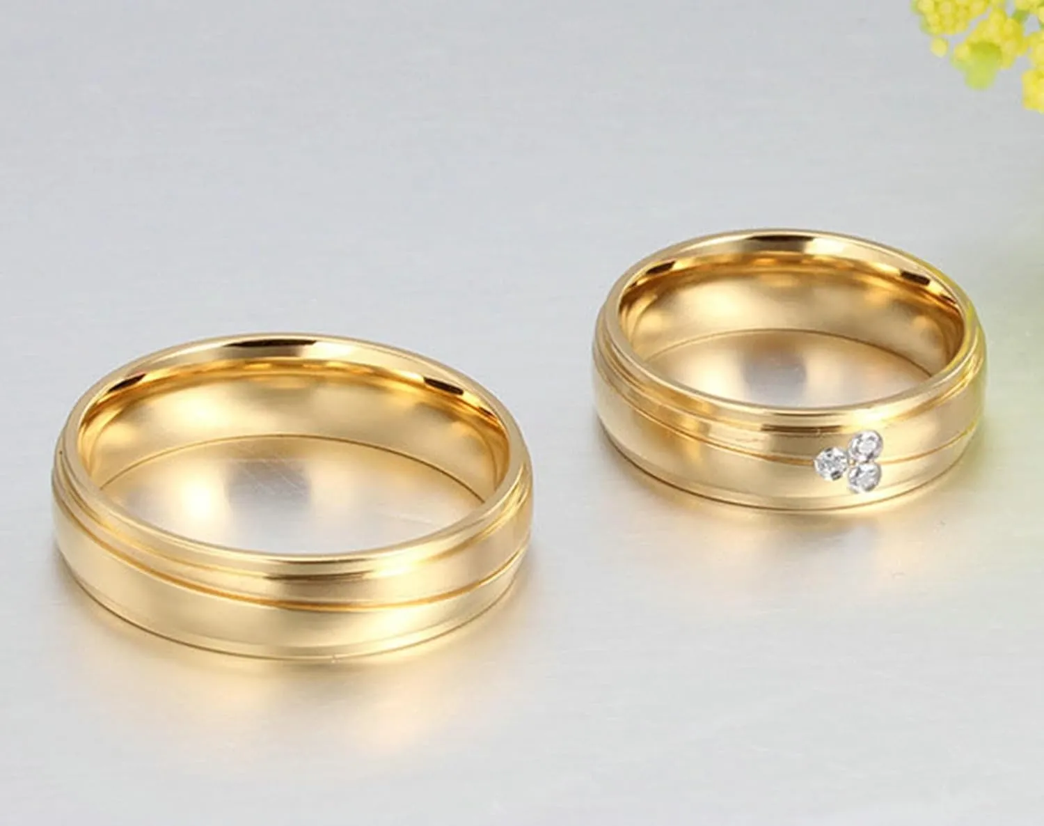 Wedding Rings Sets His and Hers, Stainless Steel Engagement Rings for Couples Set Comfort Fit 6mm Gold Ring with Cubic Zirconia