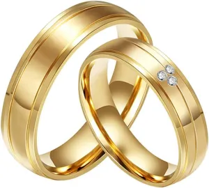 Wedding Rings Sets His and Hers, Stainless Steel Engagement Rings for Couples Set Comfort Fit 6mm Gold Ring with Cubic Zirconia