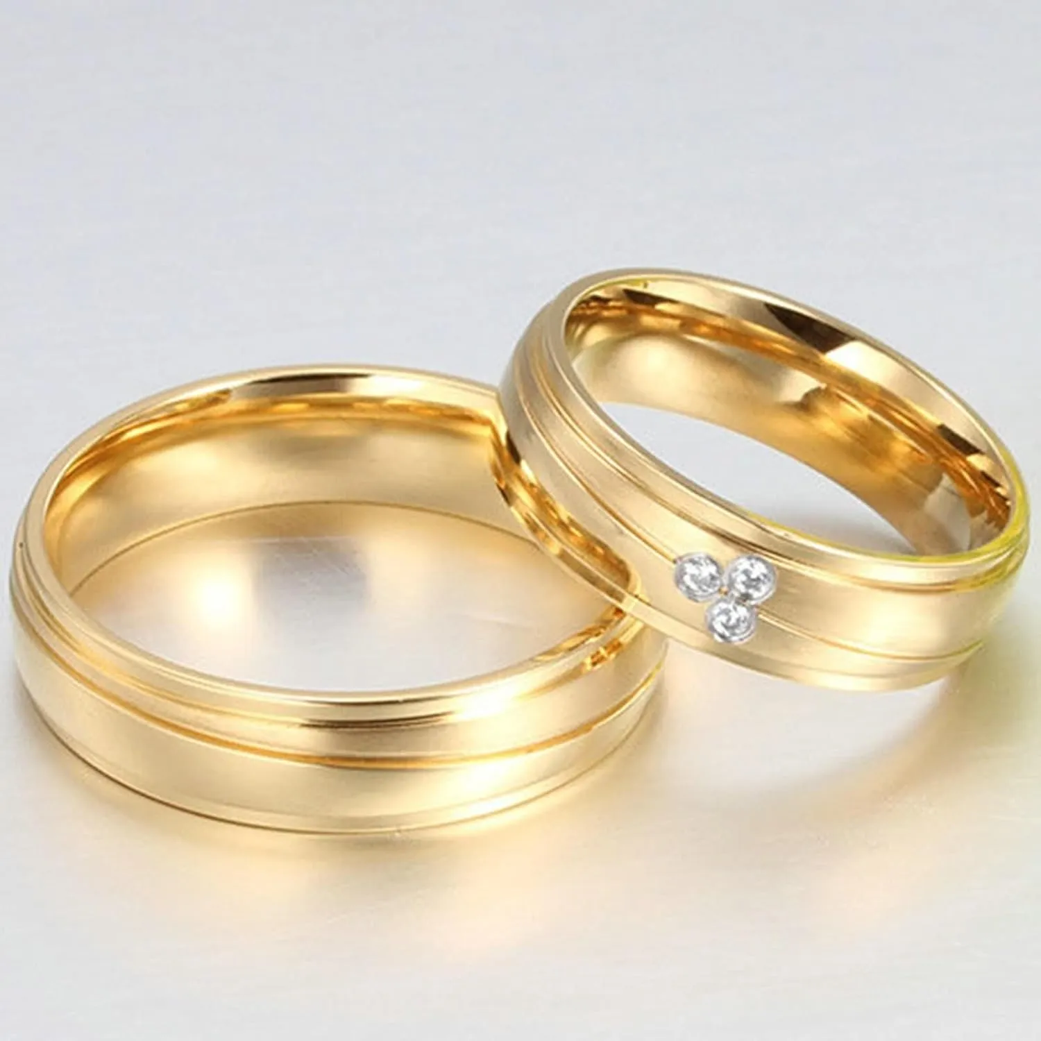 Wedding Rings Sets His and Hers, Stainless Steel Engagement Rings for Couples Set Comfort Fit 6mm Gold Ring with Cubic Zirconia