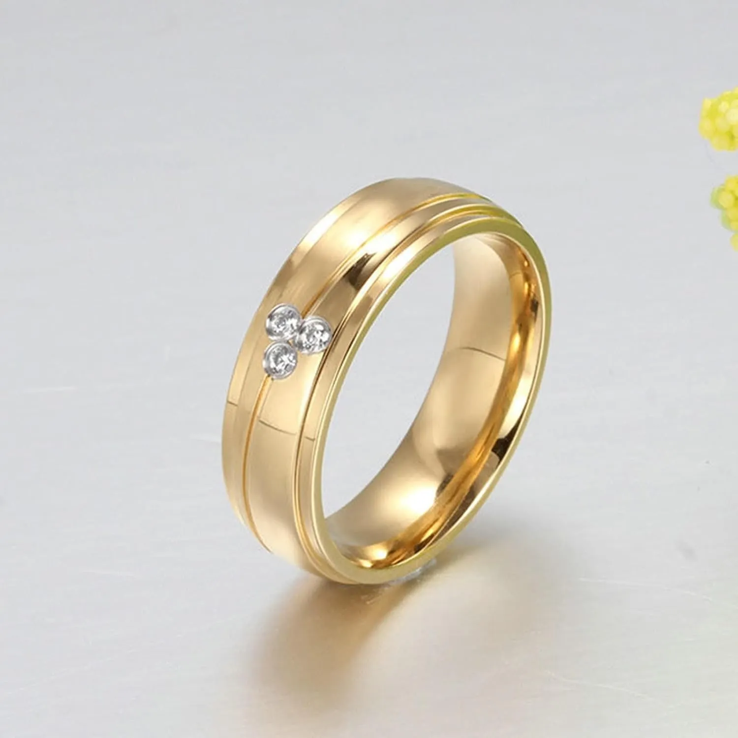 Wedding Rings Sets His and Hers, Stainless Steel Engagement Rings for Couples Set Comfort Fit 6mm Gold Ring with Cubic Zirconia
