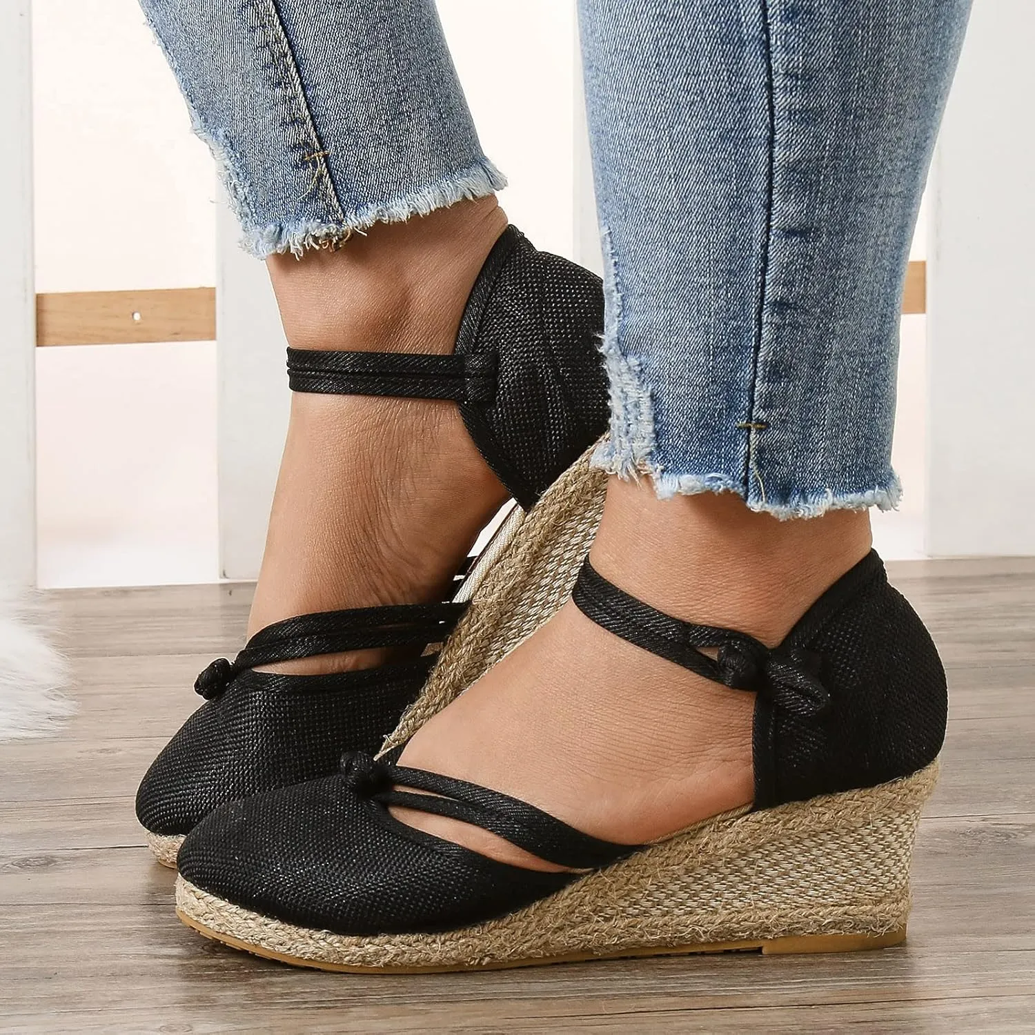 Wedge Sandals for Women 2024 Women Shoes Sandals Platform Wedge Sandals Fashion Versatile Braided Buckle Breathable