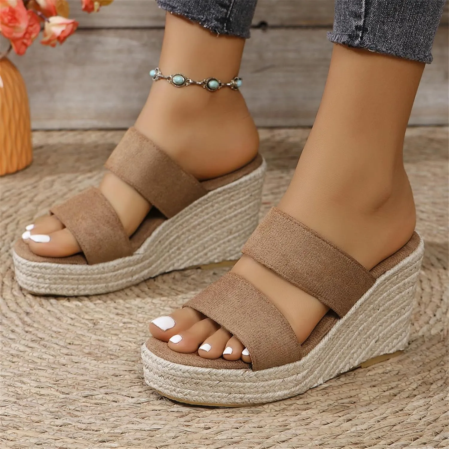 Wedge Sandals for Women 2025 Dressy Espadrilles Wedges Open Toe Wide Width Sandal Casual Platform Slides Slip On Outdoor Slippers Summer Dress Shoes Ladies Breathable Shoes Fashion Trends