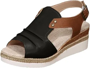 Wedge Sandals for Women Dressy Summer,2025 Casual Open Toe Ankle Strap Espadrilles Sandals Leather Beach Boho Comfortable Bohemia Beach Summer Dress Shoes