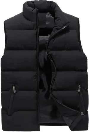 WENKOMG1 Men's Winter Down Vest, Autumn Warm Cotton Coat Solid Colour Zip Up Jacket Sleeveless Soft Lightweight Outerwear