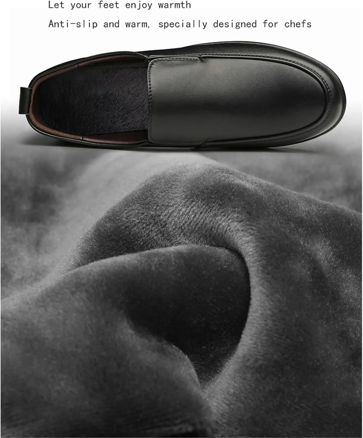 Winter Warm Plush Cotton Non Slip Oil Water Resistant Chef Work Shoes for Men, Comfortable Kitchen Hospital Garden Professional Service Shoes with Cushioned Cushion, for Indoor and Outdoor