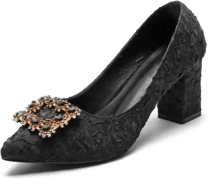 WOilERQ Women's Waterproof Platform Sandals Closed Toe Chunky Block High Heel Pointed Tip Shallow Mouth Square Buckle High Heel Classic Dress Office Shoes,Black,41