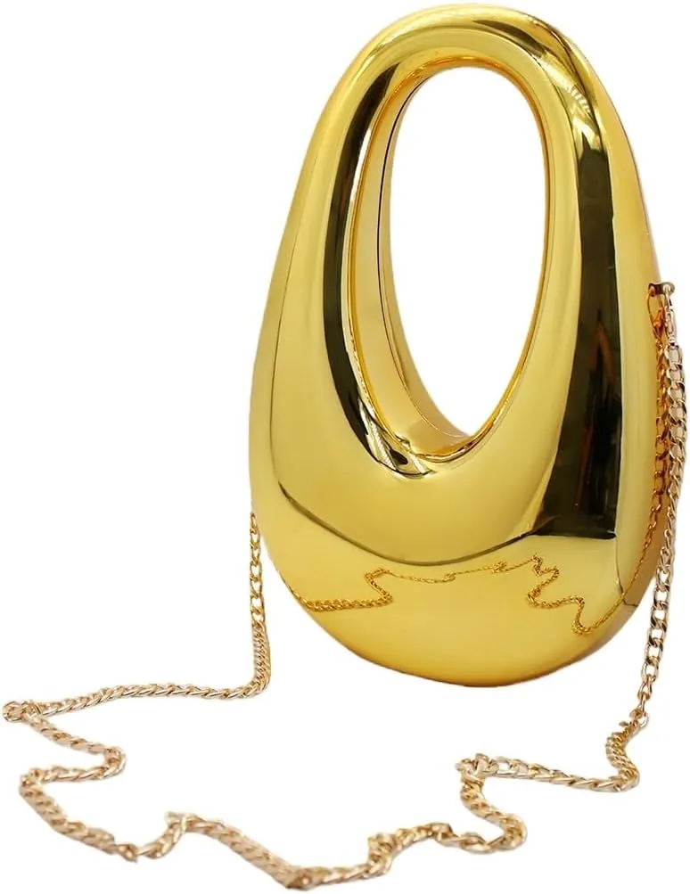 Women Acrylic Clutch Purse Egg Shape Evening Bag Metallic Top Handle Handbag Mirror Shoulder Bag for Wedding Party