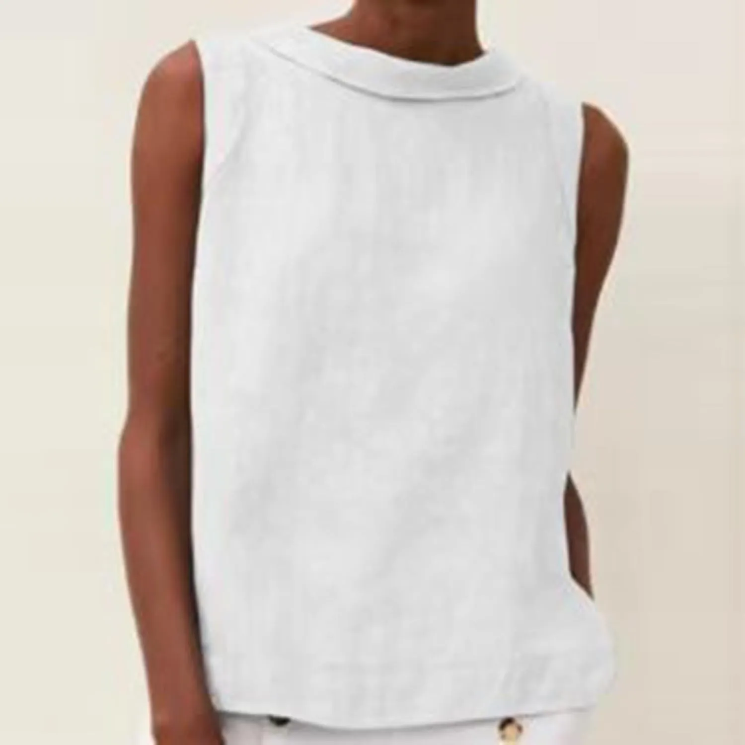 Women Cotton Linen Sleeveless Crop Tank Tops O Neck Shirt Casual Solid Color Loose Fit Comfy T-Shirt Blouse Vest