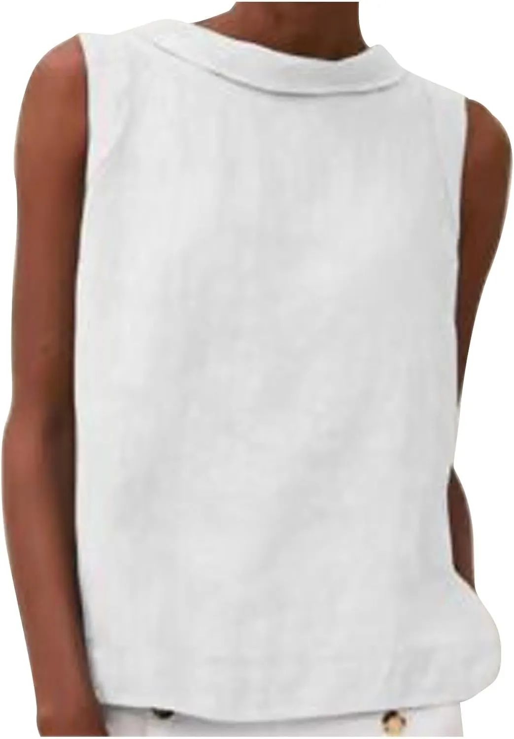 Women Cotton Linen Sleeveless Crop Tank Tops O Neck Shirt Casual Solid Color Loose Fit Comfy T-Shirt Blouse Vest