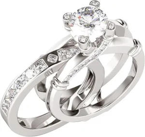 Women Cubic Zirconia Two in One Engagement Rings Simulated Diamond Anniversary Ring (Silver, 10)