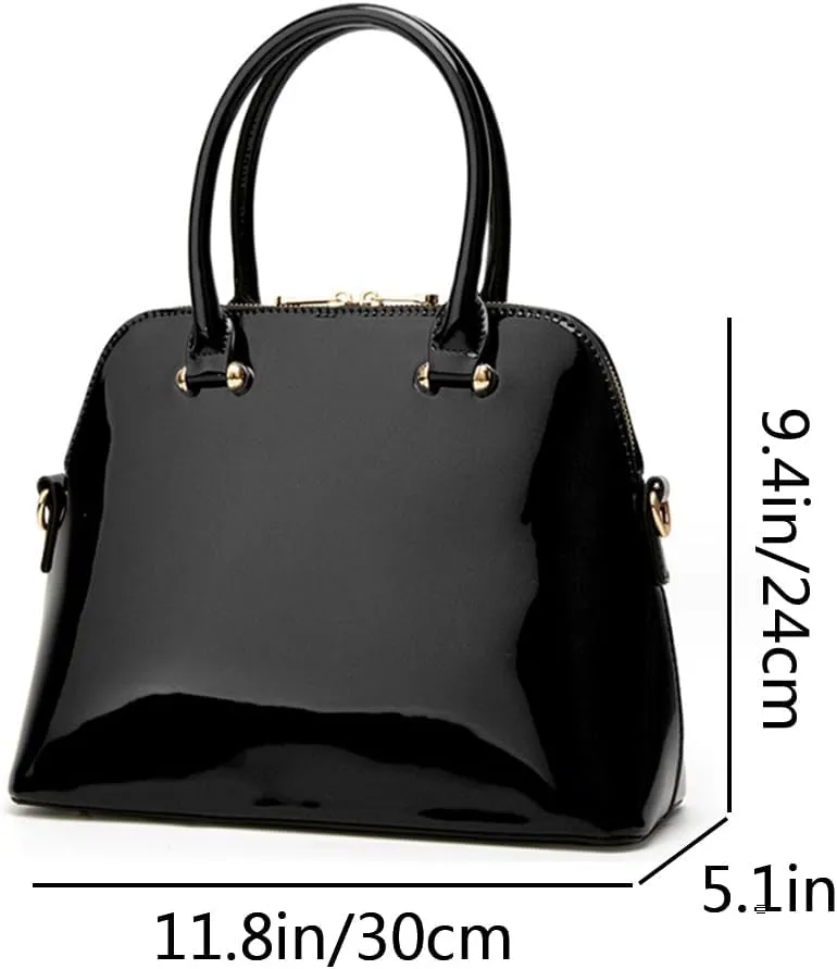 Women Glossy Top Handle Satchel Shell Purse Patent PU Leather Handbag Shoulder Bags