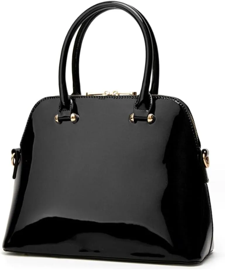 Women Glossy Top Handle Satchel Shell Purse Patent PU Leather Handbag Shoulder Bags