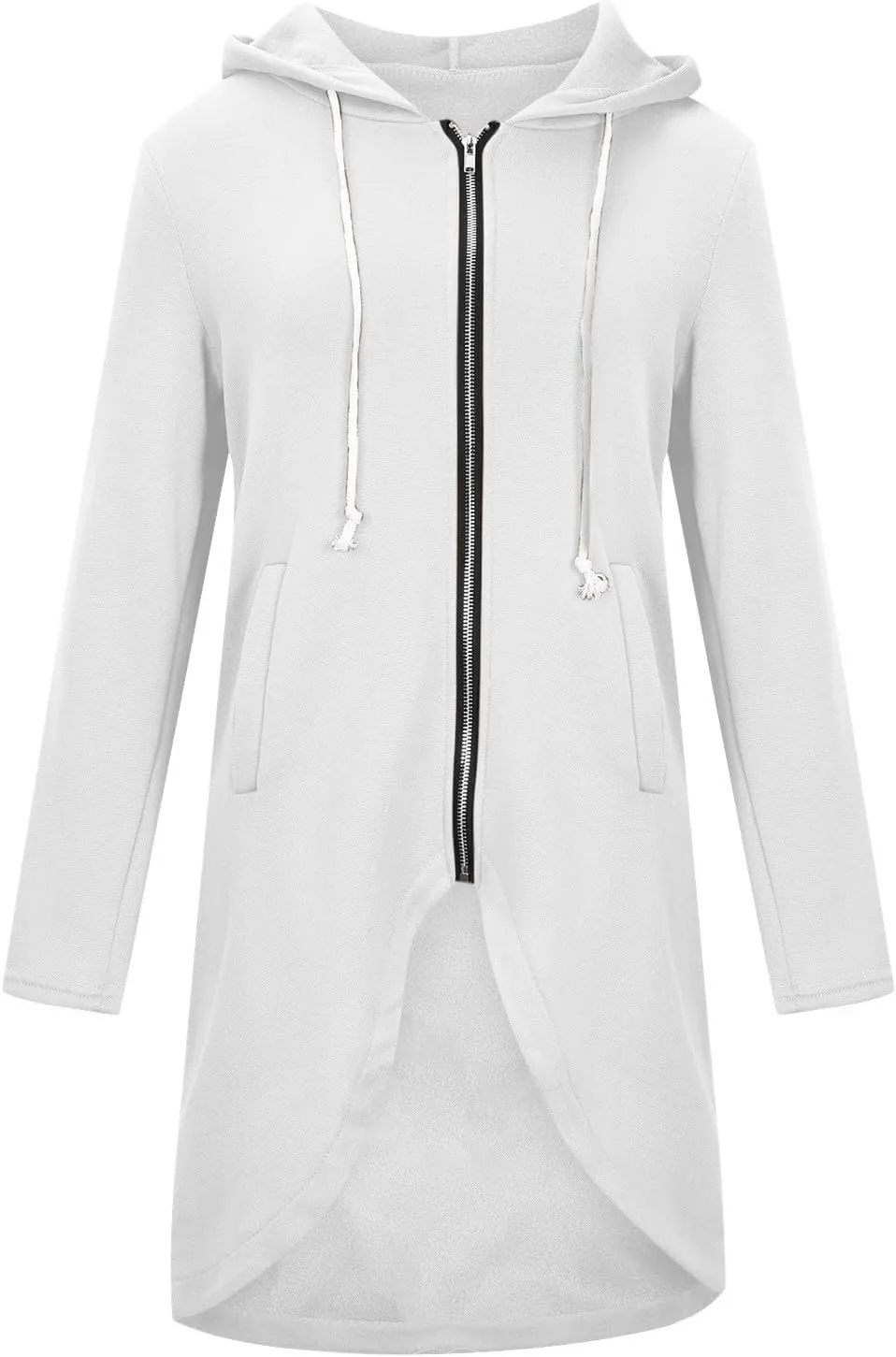 Women Long Zipper Hoodie, Long Sleeve Hooded Sweatshirt Fleece Drawstring Jacket Oversized Tunic Cardigan with Pocket