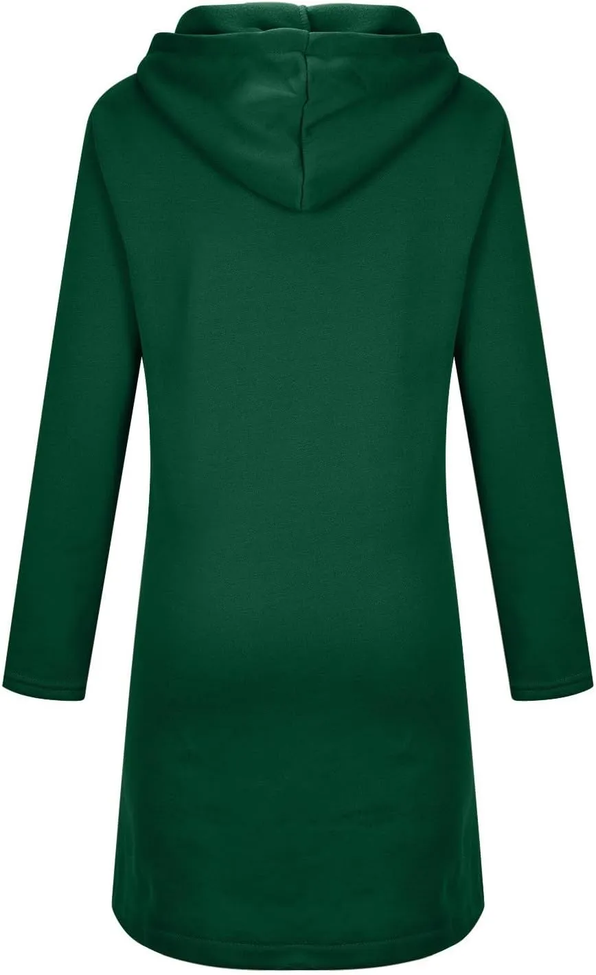 Women Long Zipper Hoodie, Long Sleeve Hooded Sweatshirt Fleece Drawstring Jacket Oversized Tunic Cardigan with Pocket