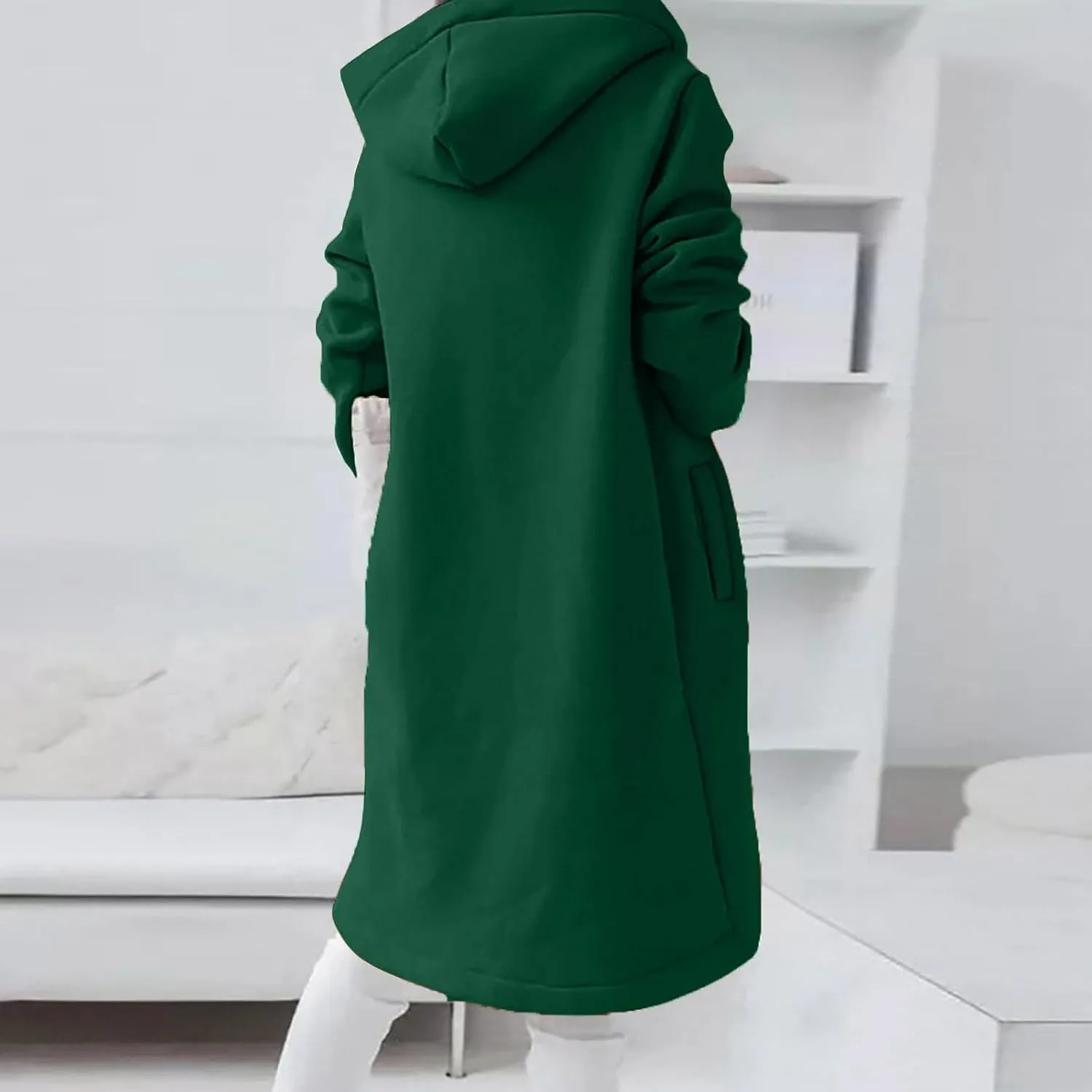 Women Long Zipper Hoodie, Long Sleeve Hooded Sweatshirt Fleece Drawstring Jacket Oversized Tunic Cardigan with Pocket