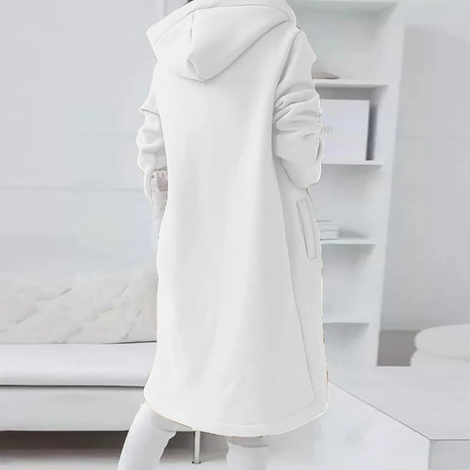 Women Long Zipper Hoodie, Long Sleeve Hooded Sweatshirt Fleece Drawstring Jacket Oversized Tunic Cardigan with Pocket