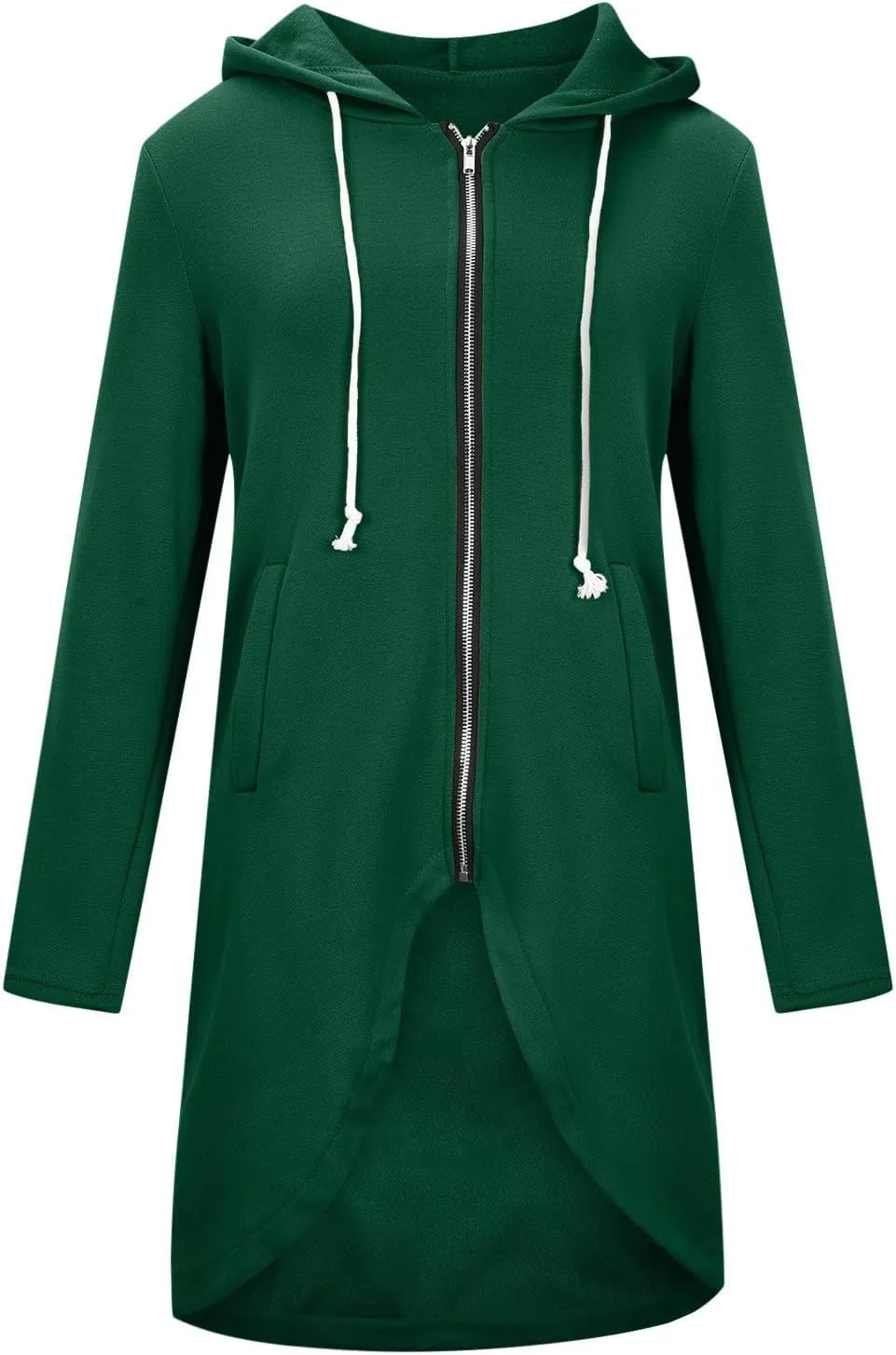 Women Long Zipper Hoodie, Long Sleeve Hooded Sweatshirt Fleece Drawstring Jacket Oversized Tunic Cardigan with Pocket