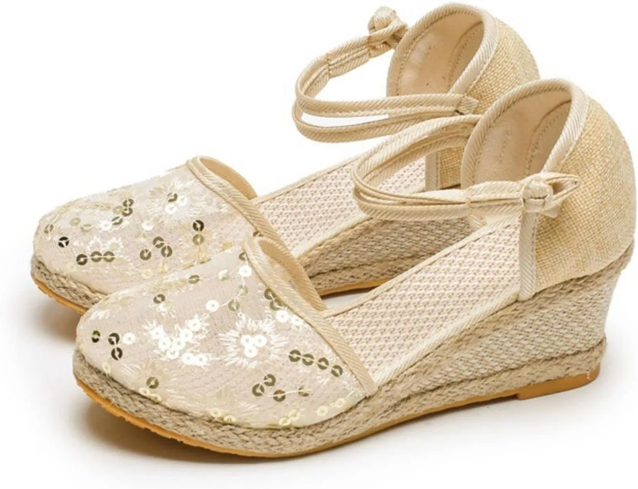 Women Low Block Heel Ankle Buckle Strap Closed Toe Espadrilles Wedge Sandals Mesh Slingback Summer Dress Shoes Womens Wedges Platform Sandals Espadrille Two Strap Woven Slip On Comfortable Sandal
