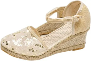 Women Low Block Heel Ankle Buckle Strap Closed Toe Espadrilles Wedge Sandals Mesh Slingback Summer Dress Shoes Womens Wedges Platform Sandals Espadrille Two Strap Woven Slip On Comfortable Sandal