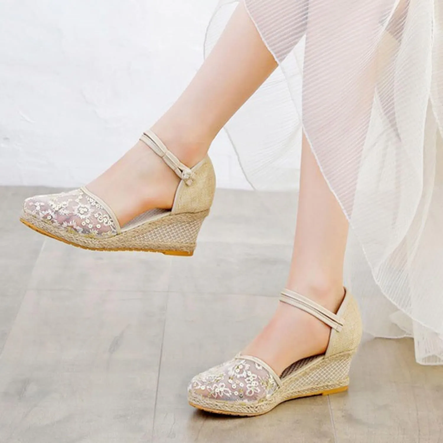 Women Low Block Heel Ankle Buckle Strap Closed Toe Espadrilles Wedge Sandals Mesh Slingback Summer Dress Shoes Womens Wedges Platform Sandals Espadrille Two Strap Woven Slip On Comfortable Sandal