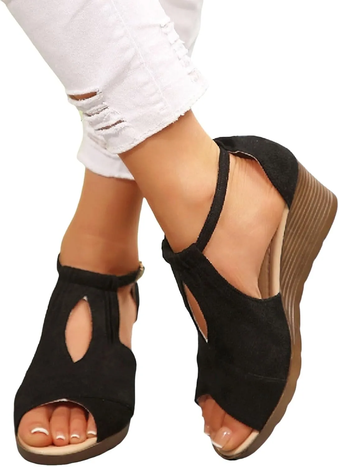Women Orthopedic High Wedge Heels Dress Shoes 2025 Open Toe Fish Mouth Hollow Classic Chunky Heeled Platform Sandals Summer Casual Stylish Lightweight Outdoor Walking Footwear