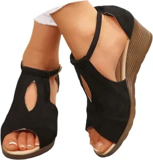 Women Orthopedic High Wedge Heels Dress Shoes 2025 Open Toe Fish Mouth Hollow Classic Chunky Heeled Platform Sandals Summer Casual Stylish Lightweight Outdoor Walking Footwear