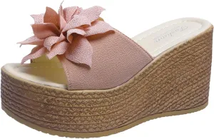 Women Platform Beach Slippers Wedge Heel Flip Flops Shoes Sandals Open Toe Ankle Dress Pumps Flower Muffins Shoe Platform Patent Leather Dress Sandal Beach Vacation Travel Slipper
