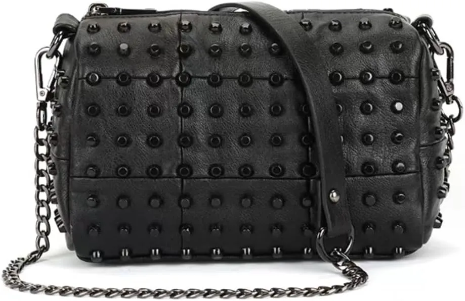 Women Rivets Crossbody Bag Purse Chain Satchel PU Leather Zipper Shoulder Bags