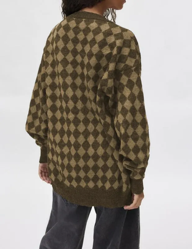 Women Y2k Plaid Cardigan Sweater Long Sleeve V-Neck Button Gingham Knit Coat Color Block Checkered Sweaters Jacket