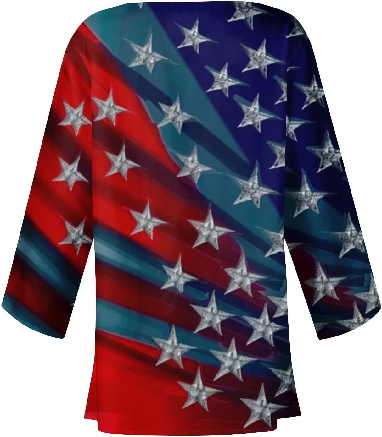 Womens American Flag Stars Cover Ups Kimono Independence Day Loose Cardigans 3/4 Sleeve Open Front Fourth of July Tops