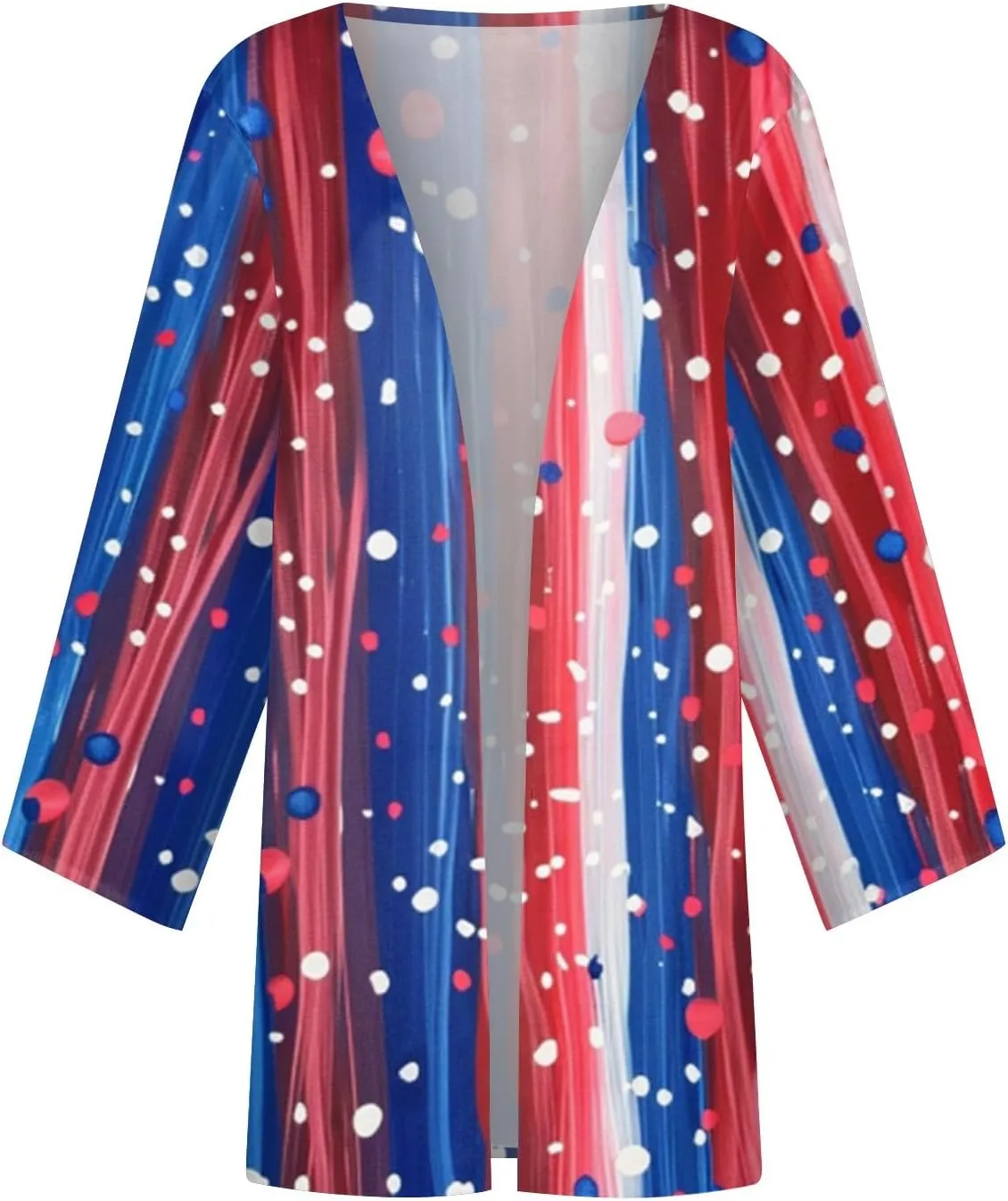 Womens American Flag Stars Cover Ups Kimono Independence Day Loose Cardigans 3/4 Sleeve Open Front Fourth of July Tops