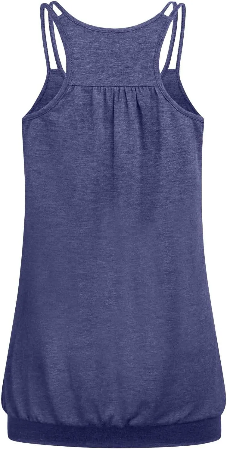 Womens Athletic Yoga Tank Tops Spaghetti Strap Racerback Sports Cami Shirts Loose Fit Banded Bottom Workout Shirt